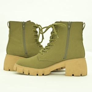 Womens Side Zipper Combat Style Boots In Olive Green Size 8
